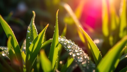 Sunlight Glowing on Dewy Grass


