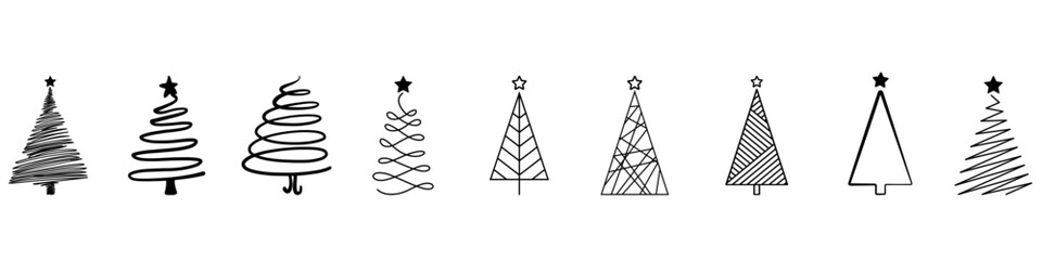 Christmas tree vector icon set. Pine illustration sign collection. New year logo. Winter symbol. Christmas web icons.