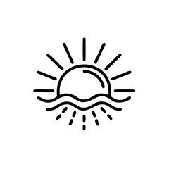 Line Art Sunrise Over Ocean Waves Simple Handdrawn Sun Icon water