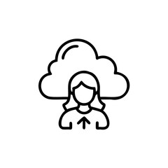 Woman Icon Cloud Upload Data Storage Female Person Profile Avatar Symbol Line Art Simple Minimalist