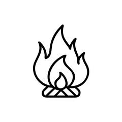 Line Art Campfire Icon Burning Flames Wood Fire Simple Design Hadmade bonfire