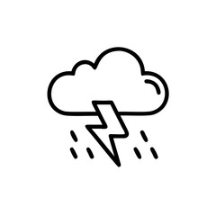 Line Art Illustration of a Thundercloud with Lightning Bolt and Rain storm weather