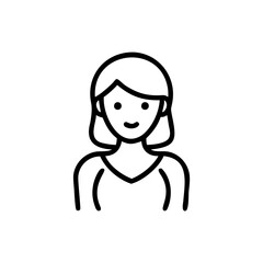 Simple Line Art Icon of a Woman with Short Hair Wearing a V Neck Top female girl