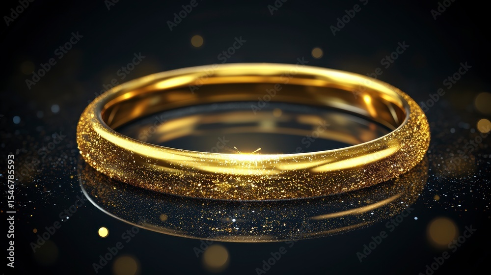 Poster sparkling gold ring with textured surface on dark background.