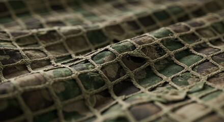 Close-up of Camouflage Netting Fabric Texture: Military Gear Detail