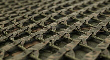 Close-up of Camouflage Netting with Interwoven Cordage