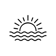 Simple Line Art Sun Setting Over Wavy Ocean Waves Illustration sunset water