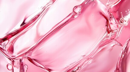 An abstract close-up shot of pink ice cubes embedded in clear liquid showcases delicate textures and colors, creating a visually captivating composition that symbolizes freshness and coolness.