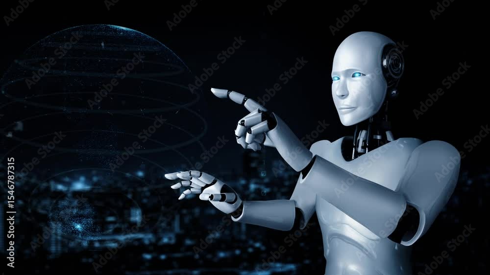 Poster futuristic robot artificial intelligence huminoid ai transportation analytic technology development 