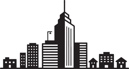 Black Silhouette Building Icons. Modern, Classic, and Industrial Architecture Vector Set