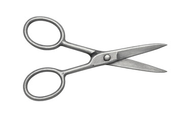 Close-up of slightly open vintage metal scissors, isolated on a transparent background, ready for precise cutting