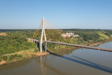 Obraz premium Aerial view of the Integration bridge between Paraguay and Brazil.