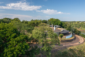 Aerial view of the Three Borders Landmark in Misiones, Argentina.
