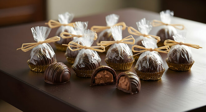 Artisan Chocolate Truffles In Elegant Packaging Displayed As Sweet Treats