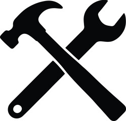 Silhouette crossed hammer and wrench repair tools Vector Illustration