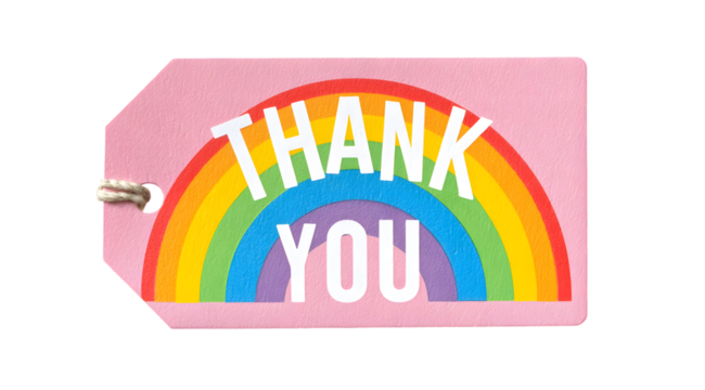 Rainbow thank you gift tag pastel pink background design art fun card cute on transparent background - Powered by Adobe