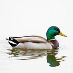 Obraz premium mallard duck floating on water front view isolated on white background
