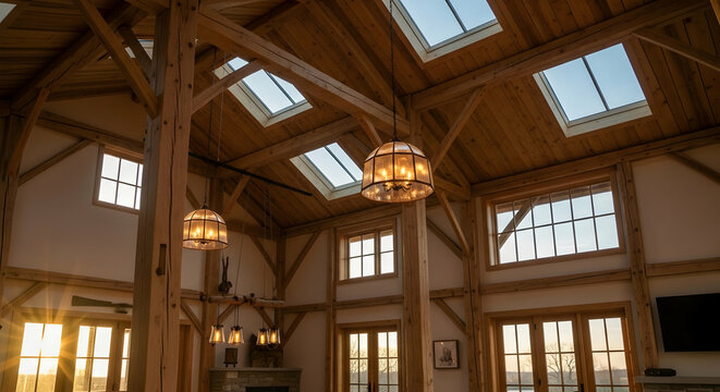 Barn Conversion Interior Design With Skylights And Statement Lighting Fixtures - Powered by Adobe