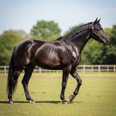 Obraz premium black horse running full body side view isolated on white background