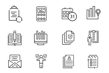 Audit Line stroke Icons set. Inspection, documentation, auditor, checkmark, accounting icons. Check and audit icons collection. Vector editable illustration