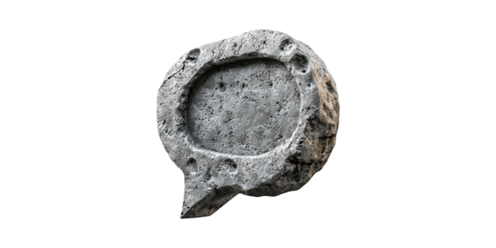 Stone text bubble shaped like speech balloon isolated on transparent background - Powered by Adobe