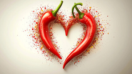 Two chili peppers forming a shape of heart. Hot lover symbol.