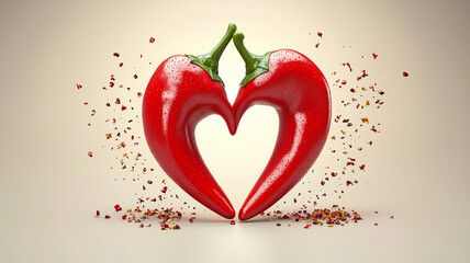 Two chili peppers forming a shape of heart. Hot lover symbol.