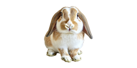 Brown And Lop-Eared Rabbit. Adorable Pet Bunny Portrait Isolated On Transparent Background