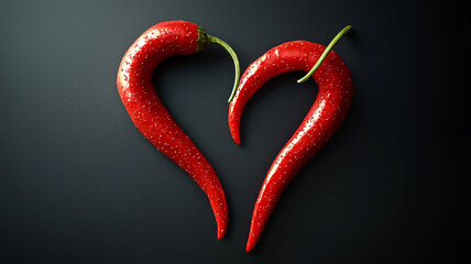 Two chili peppers forming a shape of heart. Hot lover symbol.