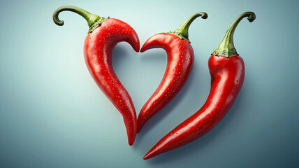 Two chili peppers forming a shape of heart. Hot lover symbol.