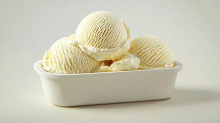 Vanilla ice cream scooped out of container