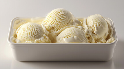 Vanilla ice cream scooped out of container