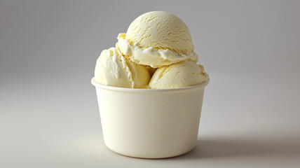 Vanilla ice cream scooped out of container