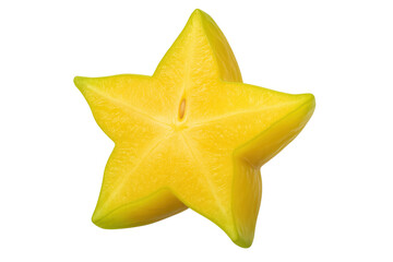 Fototapeta premium Vibrant yellow star fruit slice with transparent background, ideal for food and beverage projects