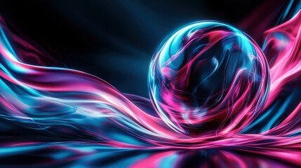 A mesmerizing abstract image featuring a glowing sphere that captivates with vibrant hues of blue and pink, creating a stunning visual experience that evokes emotion.
