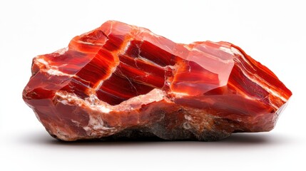 Obraz premium This striking image showcases a large red agate crystal with stunning patterns, highlighting its natural beauty and uniqueness against a clean white backdrop.
