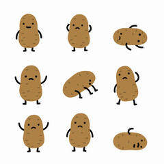 Potato character set expressing emotions and feelings