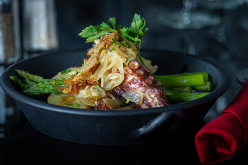 Grilled Octopus with Asparagus and Onions