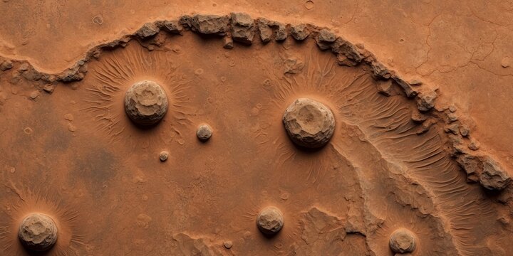 A mesmerizing abstract view of a Martian landscape featuring craters and textured terrain. - Powered by Adobe