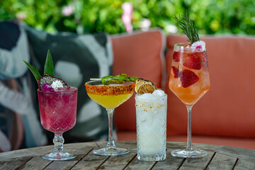 A Selection of Colorful Cocktails on an outside patio.