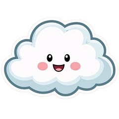Smiling Cartoon Cloud with Blue Border on Transparent Background