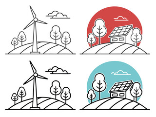 Sustainable living silhouette illustrations isolated on white background