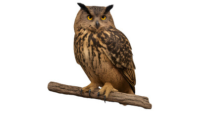 Owl Perched on Tree Branch Isolated on Transparent Background PNG