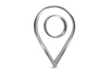 Metallic location pin pointing position on transparent background, ideal for maps and navigation apps