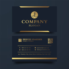 Modern business card design template with vector elements and gold layout