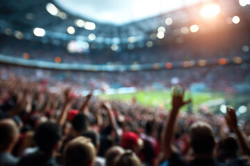 blur background of football or soccer fans at a game in a stadium