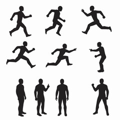 People silhouettes in running and standing poses
