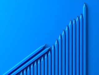 Obraz premium Ascending Success A Creative Arrangement of Pencils Forming an Upward Trend, Symbolizing Educational Growth, Skill Development, and the
