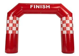 Inflatable red finish line archway for race events on transparent background