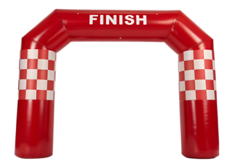 Inflatable red finish line archway for race events on transparent background